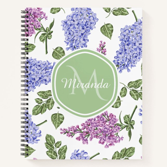 Lavender Lilac Monogram Name Notebook (Front)