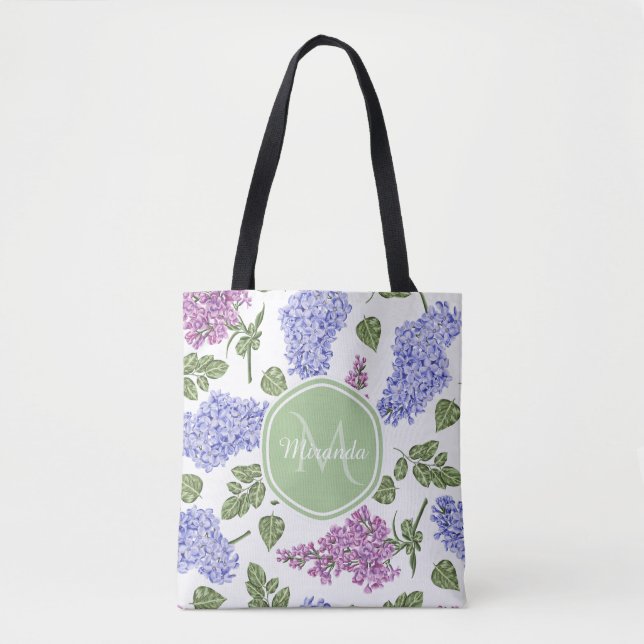 Lavender Lilac Monogram Tote Bag (Front)