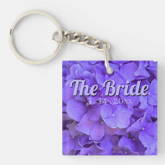 Lavender lilac purple Hydrangeas flowers the Bride Keychain (Front)