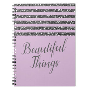 Lavender Lilac Purple Silver Glitter Stripes Notebook