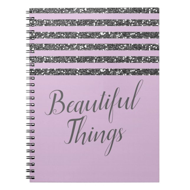 Lavender Lilac Purple Silver Glitter Stripes Notebook (Front)