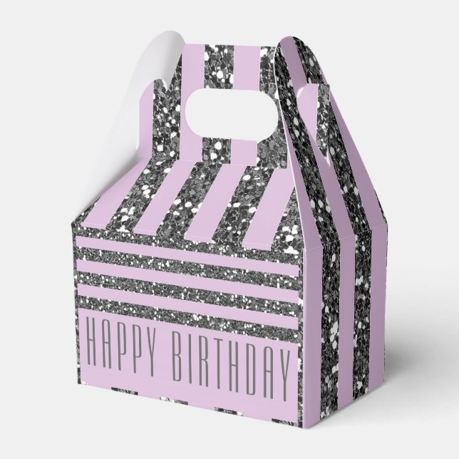 Lavender Lilac Purple Silver Glitter Stripes Party Favor Box (Front Side)