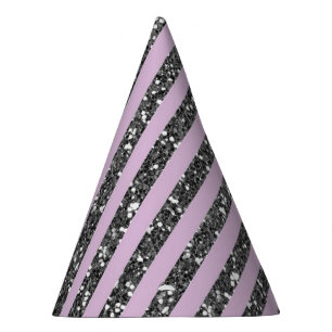 Lavender Lilac Purple Silver Glitter Stripes Party Hat