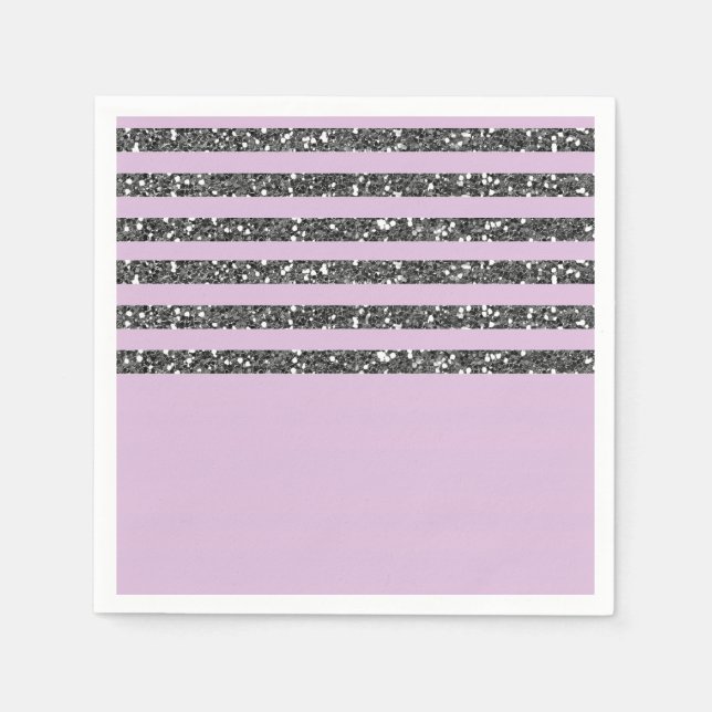 Lavender Lilac Purple Silver Glitter Stripes Party Napkin (Front)