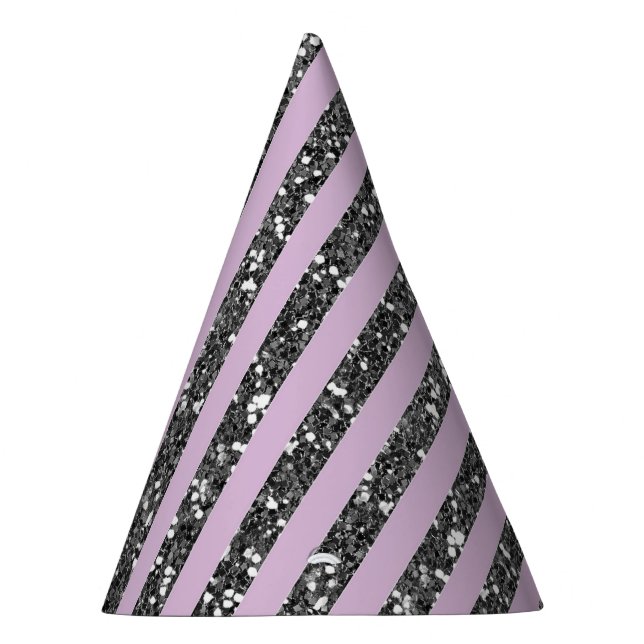 Lavender Lilac Purple Silver Glitter Stripes Party Party Hat (Right)