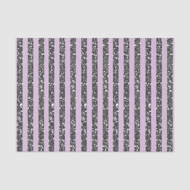 Lavender Lilac Purple Silver Glitter Stripes Party Tissue Paper (Front)