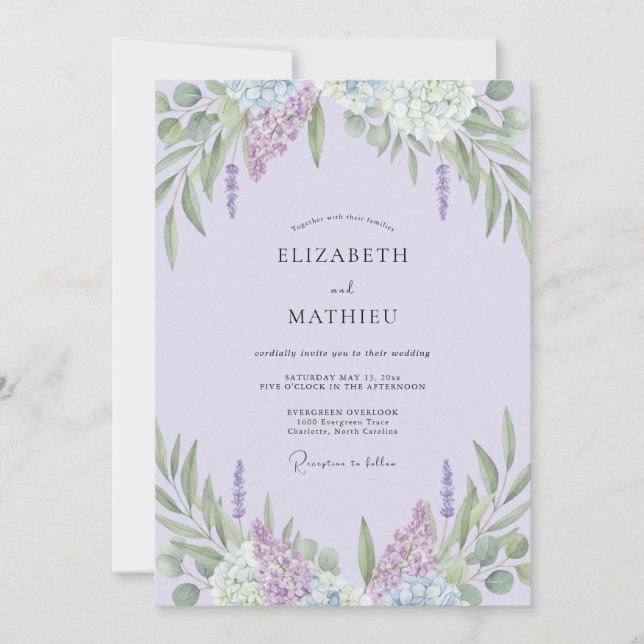 Lavender Lilac Sprig Eucalyptus Wedding Invitation (Front)