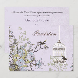 Lavender Lilac vintage birdcage birds wedding Invitation