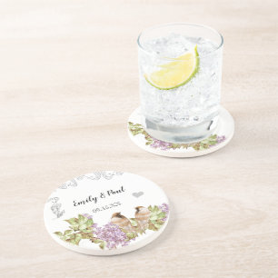Lavender Lilac Vintage Love Birds Coasters