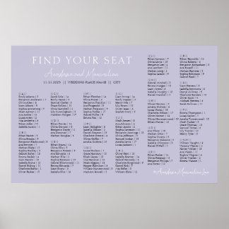Lavender Lilac Wedding Alphabetical Seating Chart
