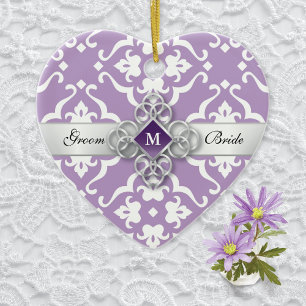 Lavender Lily Damask Wedding Memento Ceramic Ornament