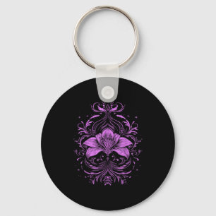 Lavender Lily Purple Wildflower Gothic Dark Design Keychain