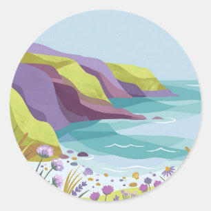 Lavender Lime Coastal Cliff Round Sticker
