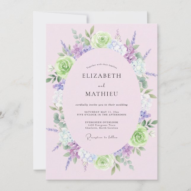 Lavender Lime Leafy Wedding Invitation (Front)