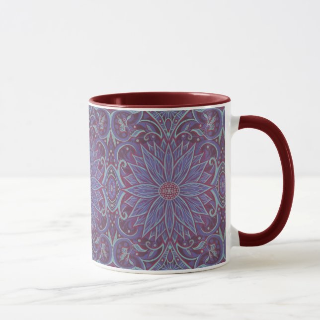 "Lavender lotus" bohemian floral arabesque pattern Mug (Right)