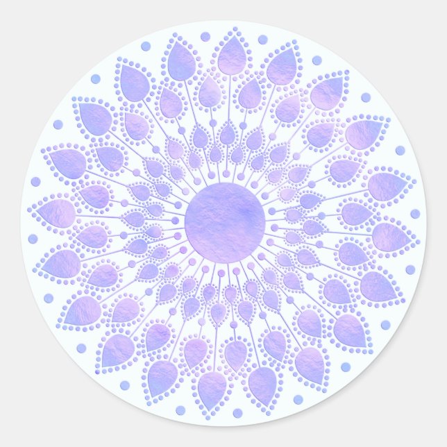 Lavender Lotus Floral Mandala Classic Round Sticker (Front)