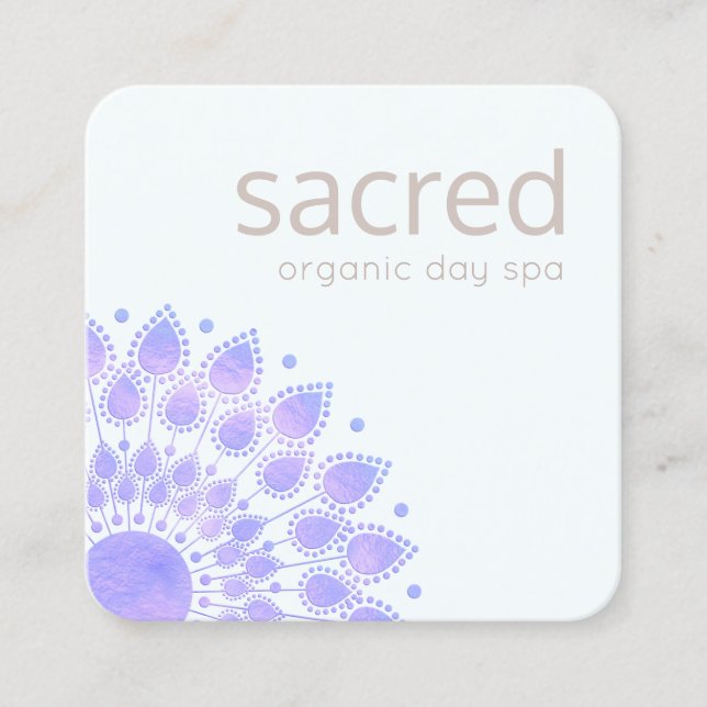 Lavender Lotus Flower Mandala Square Business Card (Front)