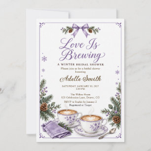 Lavender Love Is Brewing Winter Bow Bridal Shower  Invitation