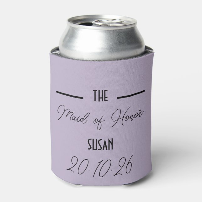 Lavender Maid of Honor Wedding Can Cooler (Can Front)