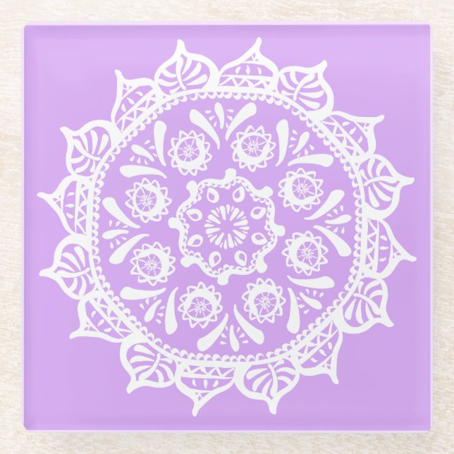 Lavender Mandala Glass Coaster (Front)