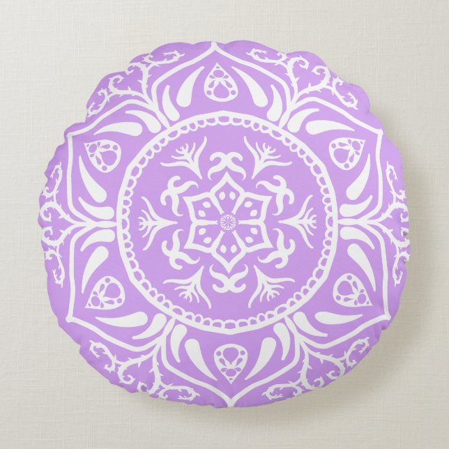 Lavender Mandala Round Pillow (Front)