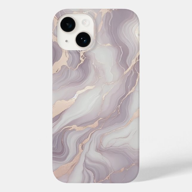 Lavender Marble iPhone 14 Coque avec Veines Argent (Verso)