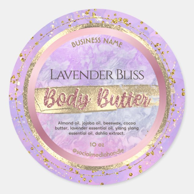Lavender Marble Rose Gold Body Butter Labels (Front)