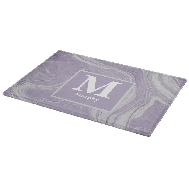 Lavender Marble with Soft White Veins Monogram Cutting Board (Corner)