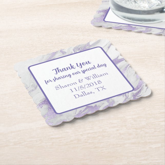 Lavender Marbled Wedding Favour  Paper Coaster (Angled)