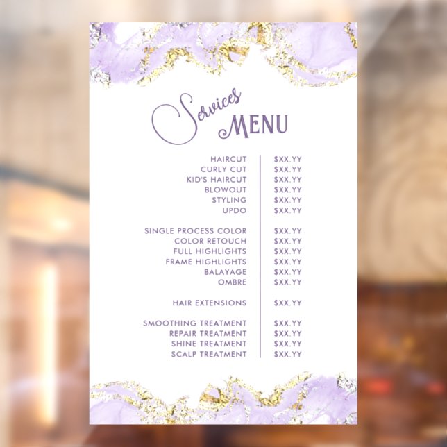 Lavender Marbling Design Services Menu Window Cling (Sheet 2)