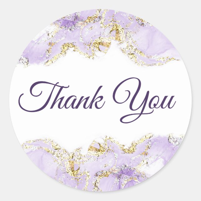 Lavender marbling design thank you   classic round sticker (Front)