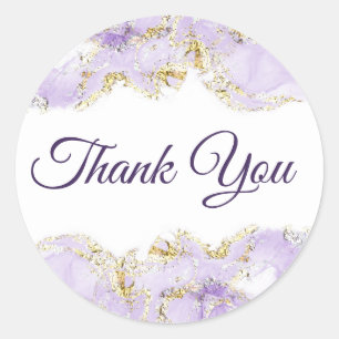 Lavender marbling design thank you   classic round sticker