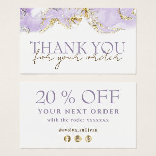lavender marbling design thank you discount card