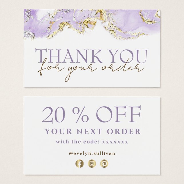 lavender marbling design thank you discount card (Front & Back)