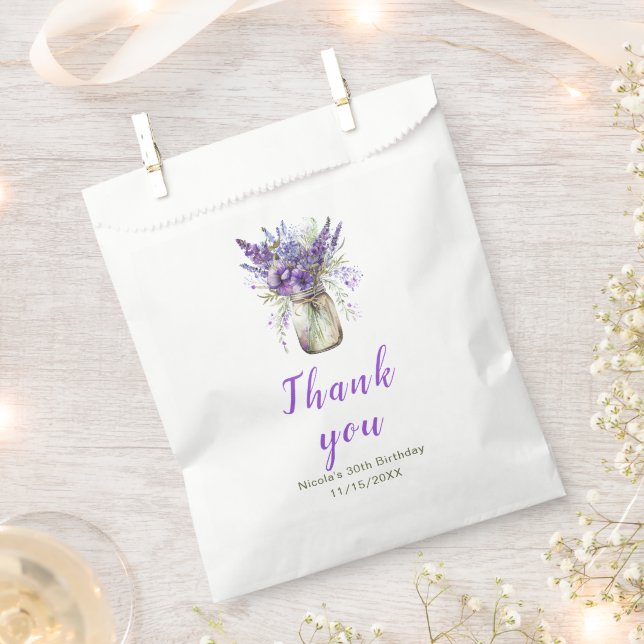 Lavender Mason Jar Birthday Favour Bag (Clipped)