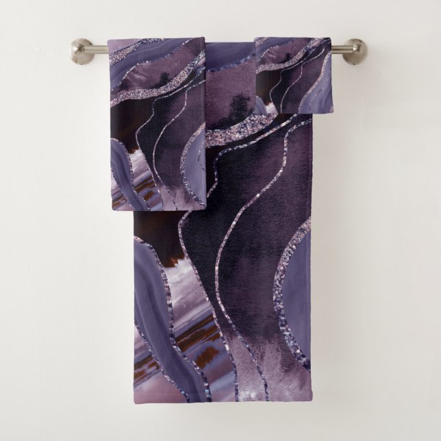 Lavender Mauve Agate Glitter Glam #1  Bath Towel Set (Insitu)