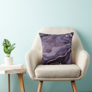 Lavender Mauve Agate Glitter Glam #1 (Faux Glitter Throw Pillow