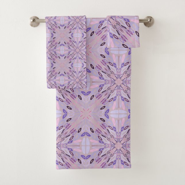Lavender Mauve Pink Purple Geometric Abstract Art  Bath Towel Set (Insitu)