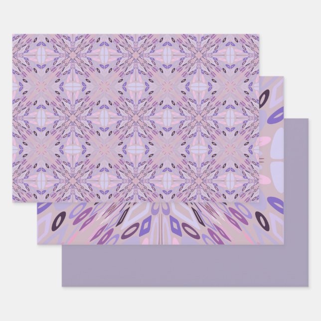 Lavender Mauve Pink Purple Geometric Abstract Art  Wrapping Paper Sheet (Set)