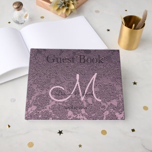 Lavender Mauve Purple Wedding Reception Monogram Guest Book