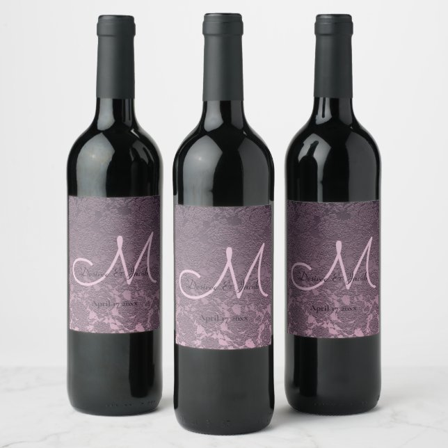 Lavender Mauve Purple Wedding Reception Monogram Wine Label (Bottles)