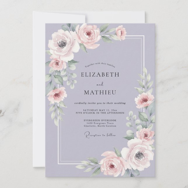 Lavender Mauve Ranunculus Eucalyptus Wedding Invitation (Front)