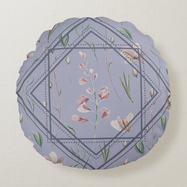 Lavender Meadow Frame Round Pillow (Front)