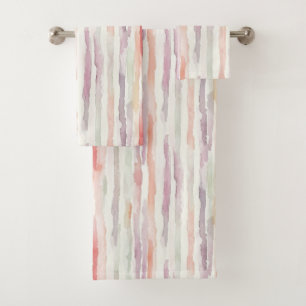 Lavender Melon Pink White Stripes Bath Towel Set