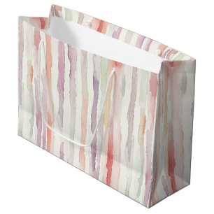 Lavender Melon Pink White Stripes Birthday Large Gift Bag