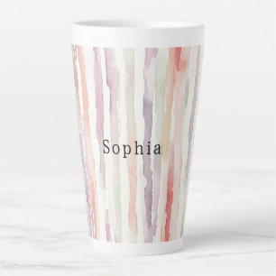 Lavender Melon Pink White Stripes Birthday Latte Mug