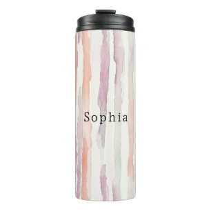 Lavender Melon Pink White Stripes Birthday Thermal Tumbler