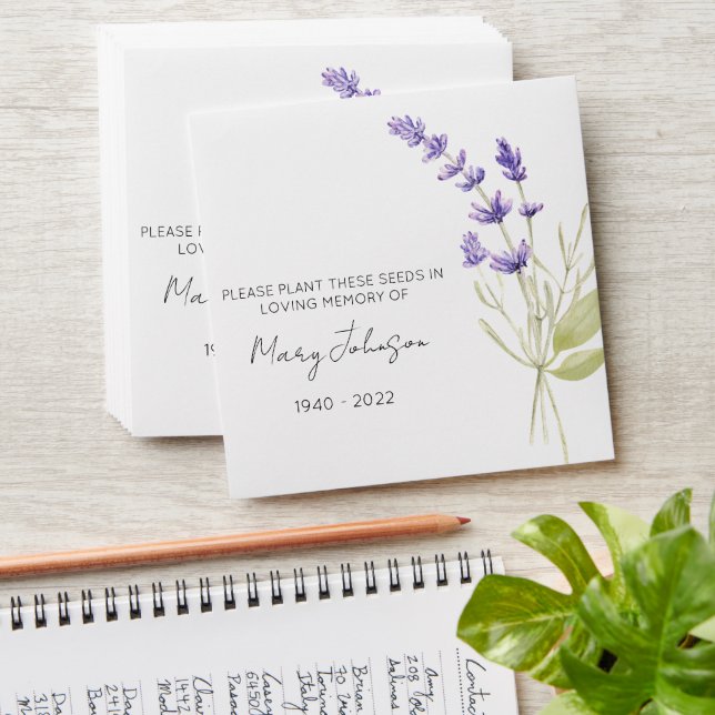 Lavender Memorial Funeral Seed Envelope (Stacked)