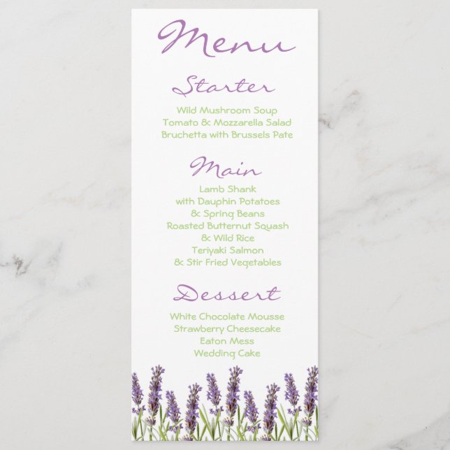 Lavender Menu (Front)