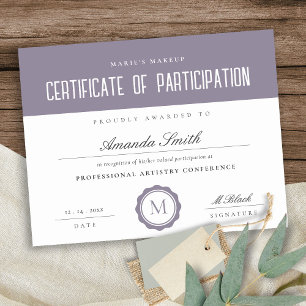 Lavender Minimal Certificate of Participation